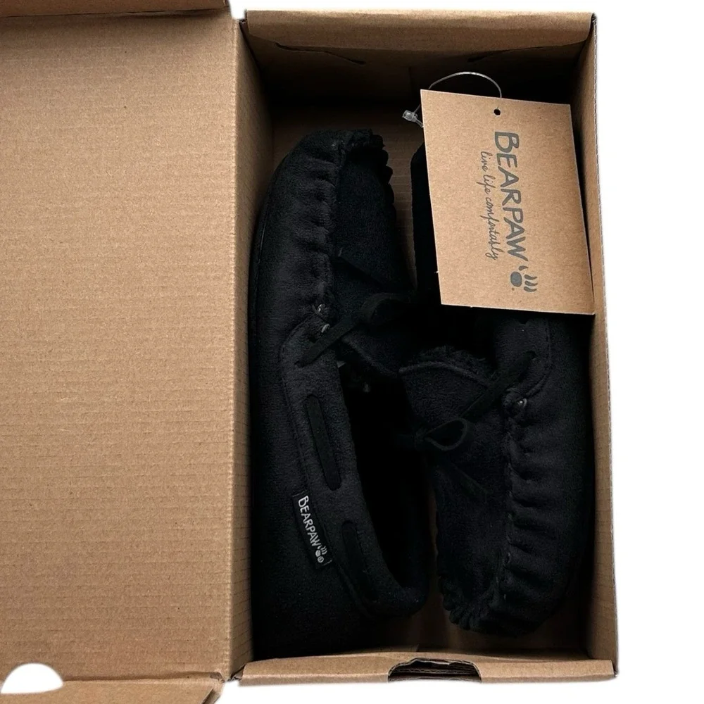 Bearpaw Boys Faux Fur Lined Slippers Size 11-12 (S) Black Warm Cozy Winter Shoes